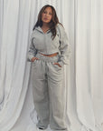 LA VOÛTE Le Sport Zip Up in Grey Storm— 100% Cotton Fleece Cropped Full-Zip Hoodie