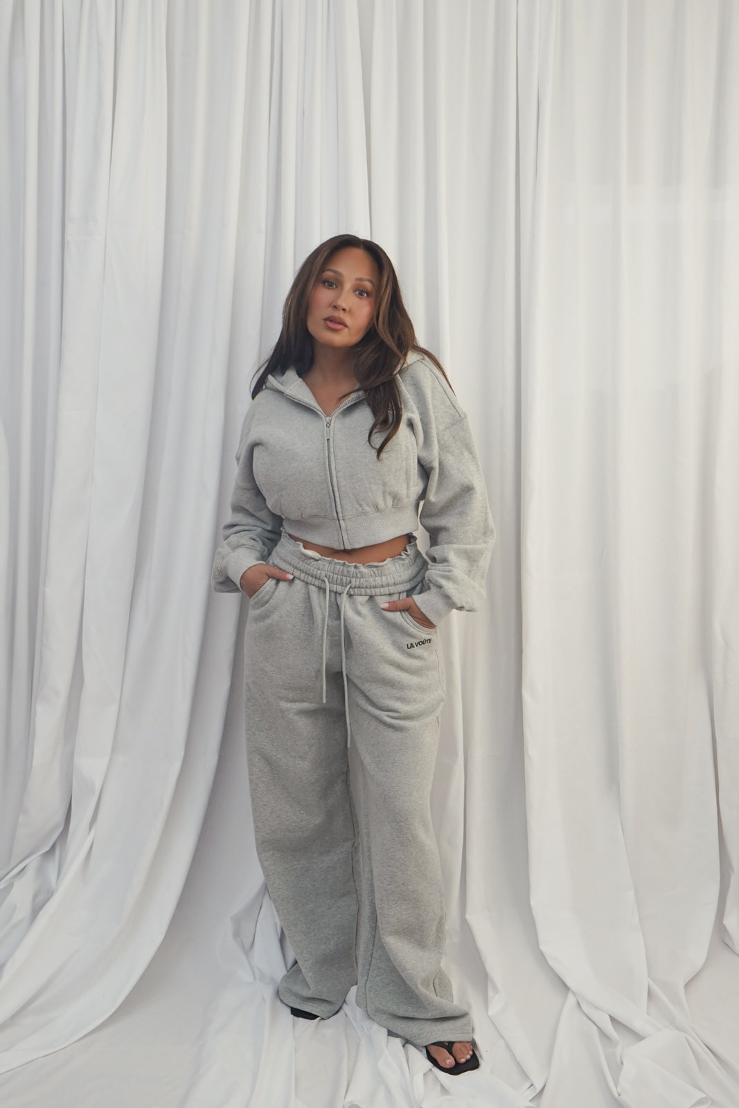 LA VOÛTE Le Sport Loungers in Storm Grey — 100% Cotton Fleece Wide-Leg Lounge Pants