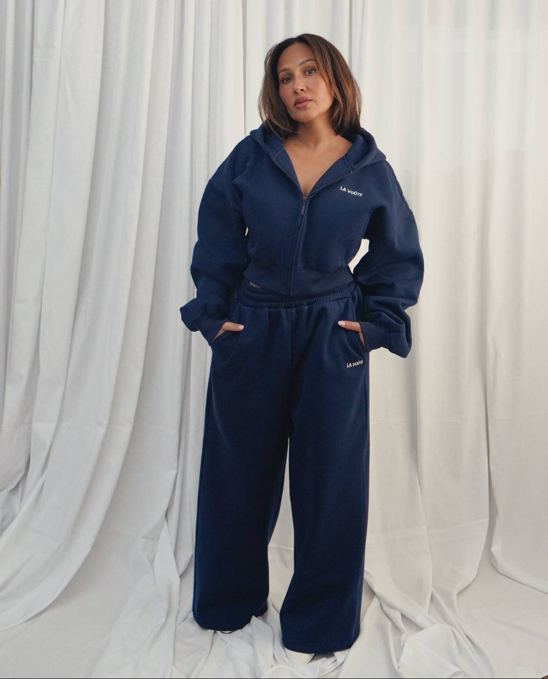 LA VOÛTE Le Sport Loungers in Coast Navy — 100% Cotton Fleece Wide-Leg Lounge Pants