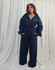 LA VOÛTE Le Sport Loungers in Coast Navy — 100% Cotton Fleece Wide-Leg Lounge Pants