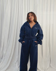 LA VOÛTE Le Sport Zip Up in Coast Navy  100% Cotton Fleece Cropped Full-Zip Hoodie