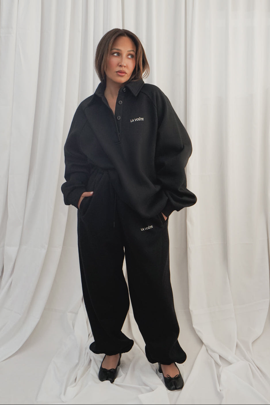 LA VOÛTE Lover Polo in Shadow Black — 100% Cotton Fleece