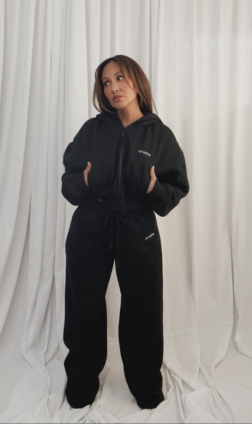 LA VOÛTE Le Sport Loungers in Shadow Black — 100% Cotton Fleece Wide-Leg Lounge Pants