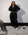 LA VOÛTE Le Sport Zip Up in Shadow Black — 100% Cotton Fleece Cropped Full-Zip Hoodie